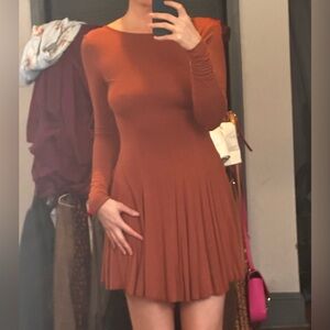 Elegant Rust Long Sleeve Dress